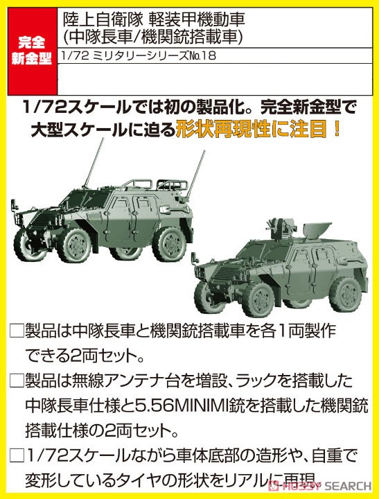 1/72 ミリタリーシリーズ No.18『陸上自衛隊 軽装甲機動車（中隊長車/機関銃搭載車）』プラモデル-001