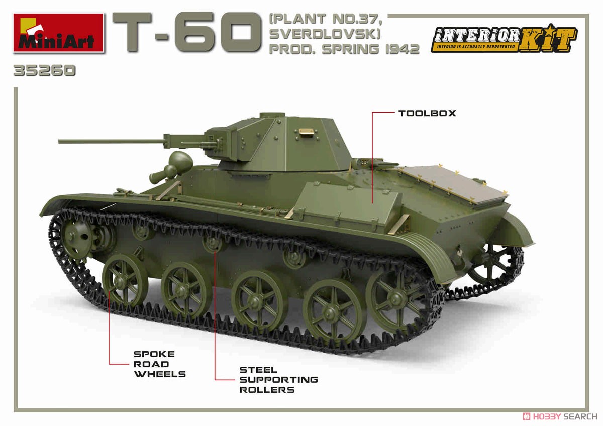 1/35『T-60（第37工場 スベルドロフスク製1942年春）フルインテリア（内部再現）』プラモデル-014