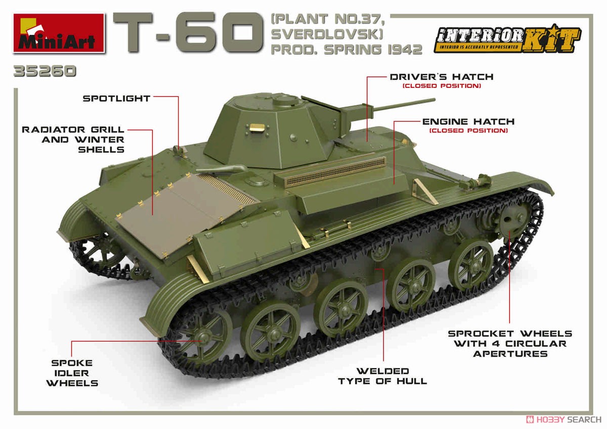 1/35『T-60（第37工場 スベルドロフスク製1942年春）フルインテリア（内部再現）』プラモデル-015