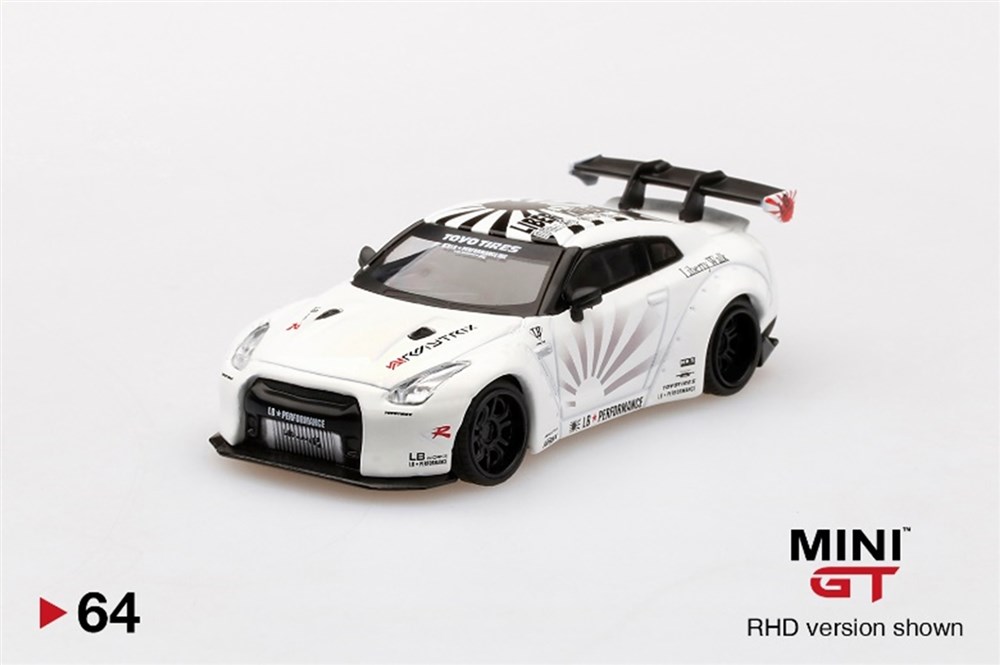 MINI GT 1/64『LB★WORKS Nissan GT-R R35 タイプ1 リアウイング バージョン 1+2 ホワイト【右ハンドル】』ミニカー-001