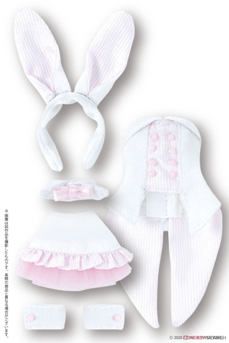 ピコニーモサイズ コスチューム『ハッピィ☆バニードレスセット（ホワイト×ピンク）』1/12 ドール服-001
