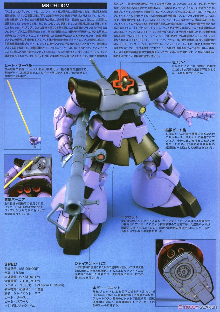 【再販】HGUC 1/144『ドム/リック・ドム』機動戦士ガンダム プラモデル-009