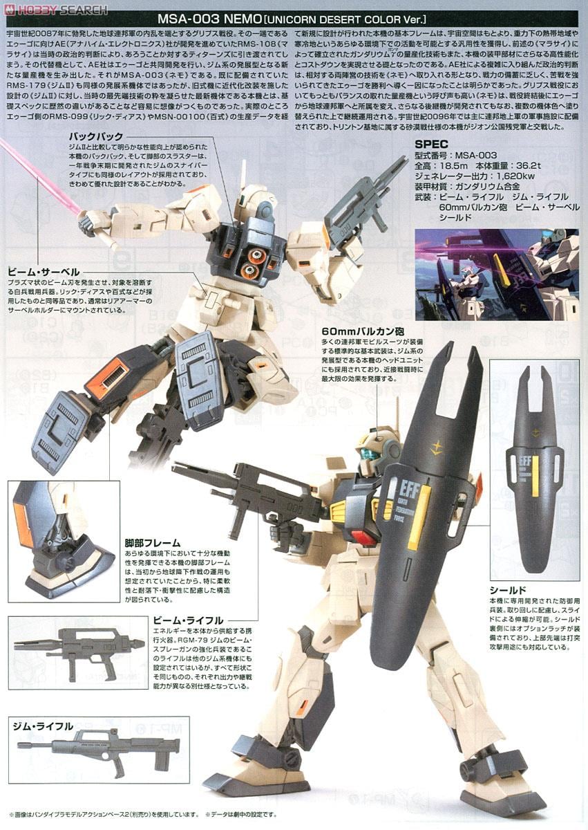 【再販】HGUC 1/144『MSA-003 ネモ（ユニコーンデザートカラーVer.）』機動戦士ガンダムUC プラモデル-008