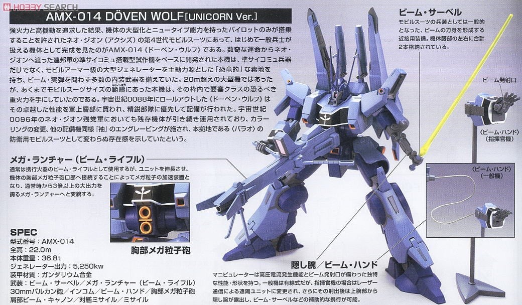 【再販】HGUC 1/144『ドーベン・ウルフ（ユニコーンVer.）』機動戦士ガンダムUC プラモデル-013