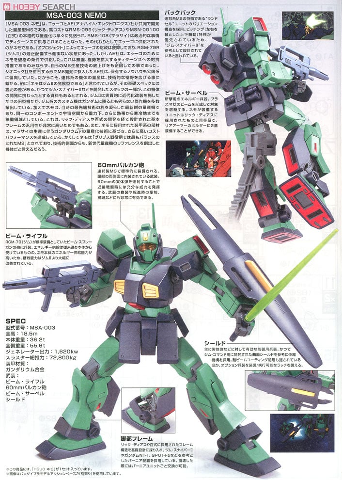 【再販】HGUC 1/144『ネモ』 機動戦士Zガンダム プラモデル-010