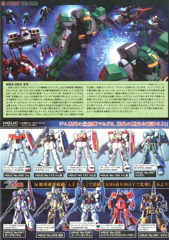 【再販】HGUC 1/144『ネモ』 機動戦士Zガンダム プラモデル-011