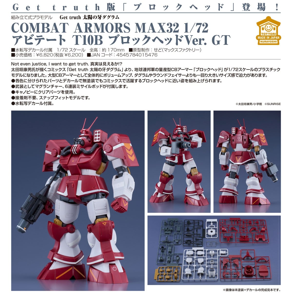 COMBAT ARMORS MAX32『アビテート T10B ブロックヘッドVer. GT』Get Truth 太陽の牙ダグラム 1/72 プラモデル-006
