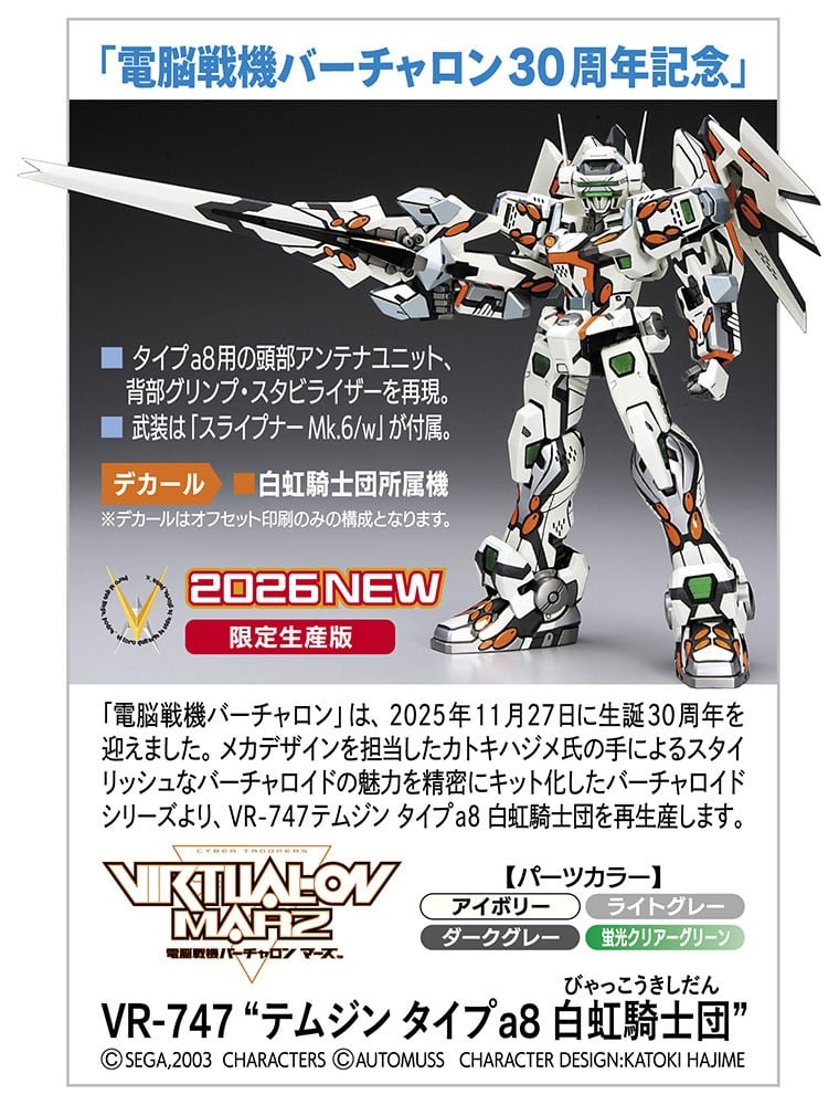 【再販】1/100『VR-747 “テムジン タイプa8 白虹騎士団”』電脳戦機バーチャロン プラモデル-005