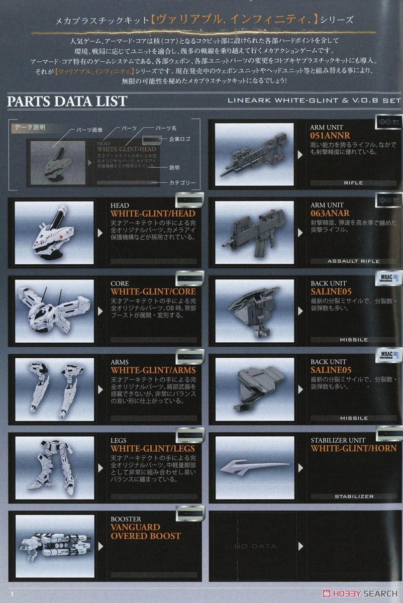 【再販】V.I.シリーズ『ラインアーク ホワイト・グリント＆V.O.Bセット』アーマード・コア4 1/72 プラモデル-038
