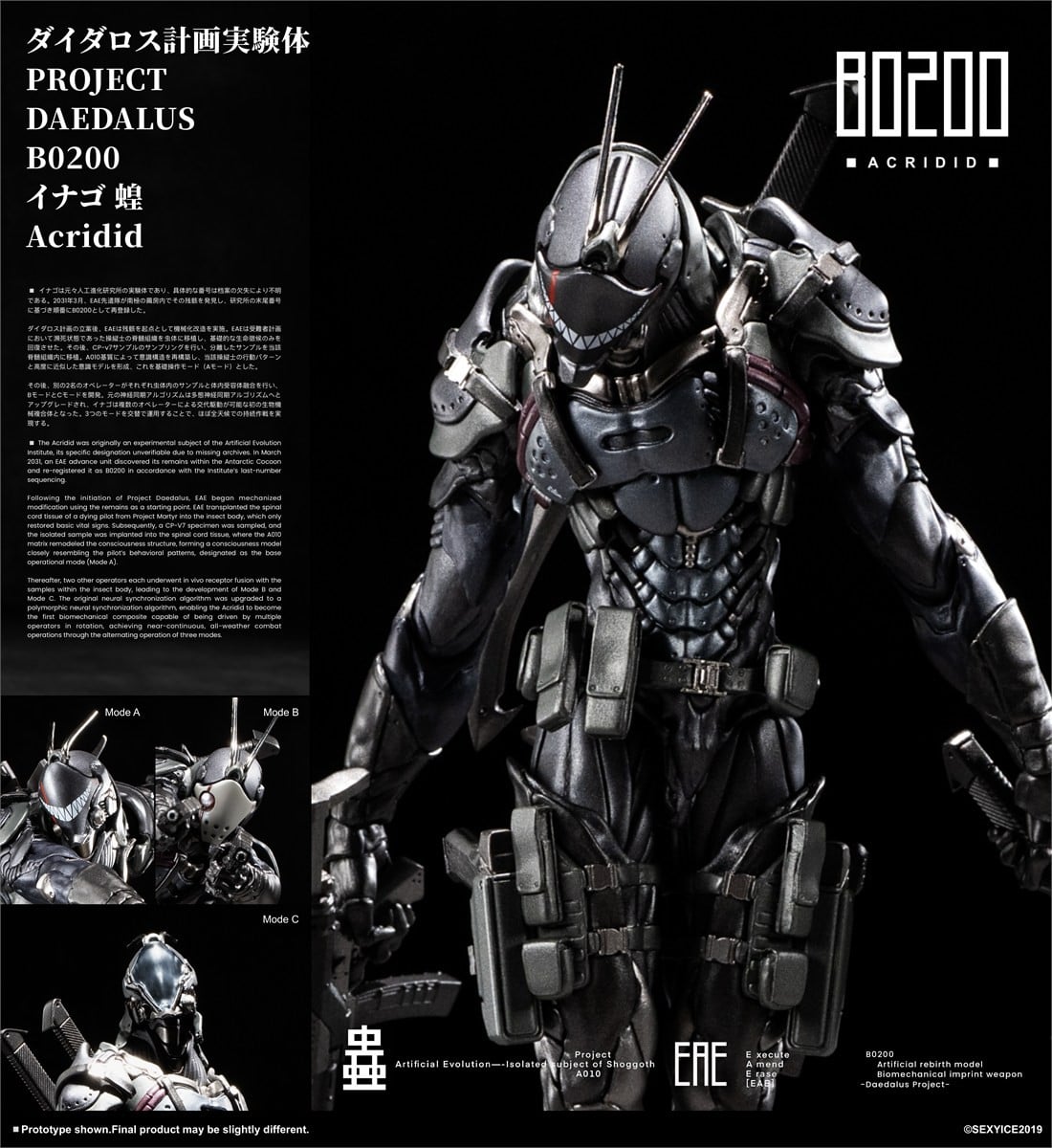 蟲シリ一ズ『ダイダロス計画実験体 B0200 イナゴ 蝗 Acridid』1/12 アクションフィギュア-002